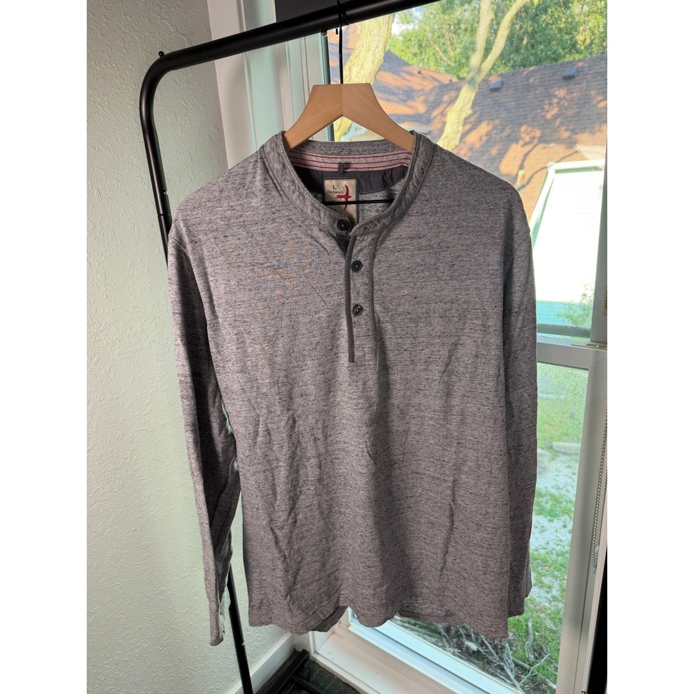 Relwen Mens Grey Heather Long Sleeve Cotton Henley Shirt Large